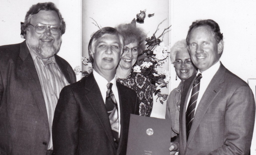 1994 Award from Governor's Office. Left to right: Rob Edwards, Jerry Dudley, Hedy Schmidt, Charr Smith, and Bruce McPherson